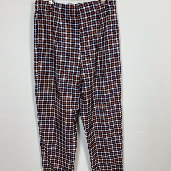 Topshop Pleated Plaid ‘Black/Orange’ Cuffed Dress Trousers Woman’s Size 12 - Picture 4 of 5